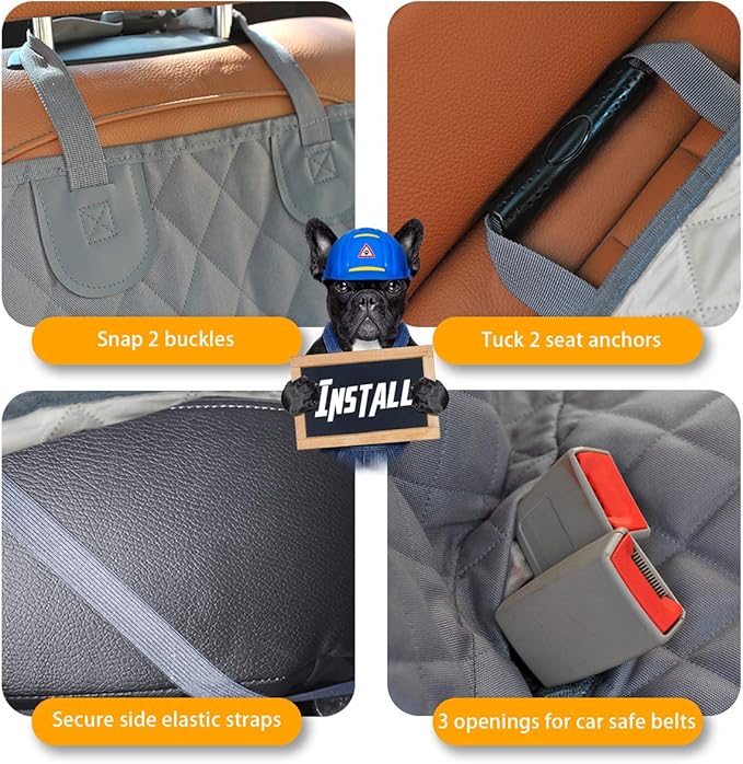 Honest Bench Dog Car Seat Covers with Side Flap,Dog seat Cover for Cars, Trucks, and Suv's - Waterproof & Nonslip Pet Seat Cover for Backseat(Gray 61" W x 51" L)