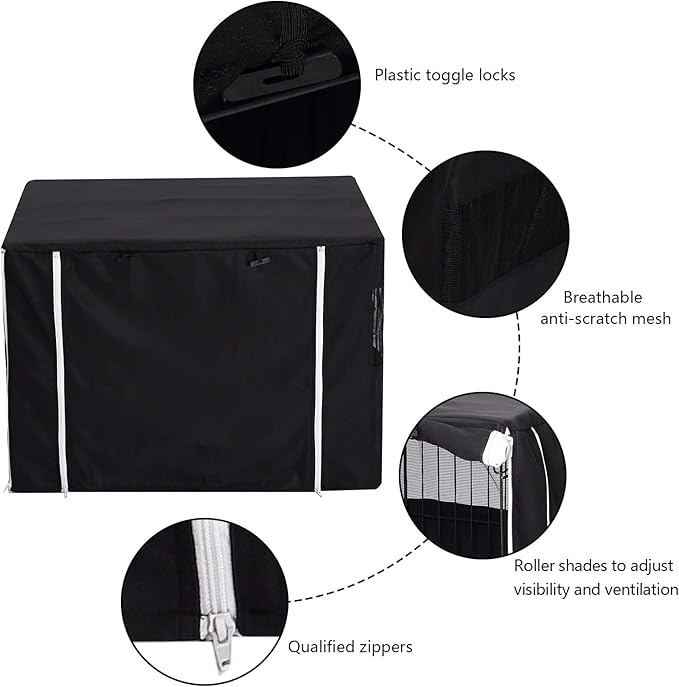 Geyecete Dog Crate Cover - Dog cage Covers Universal Fit for 24-48Inch Wire Dog cage, Lightweight Polyester Fabric, Breathable Double Door Dog Cage Cover-Black-30 Inch