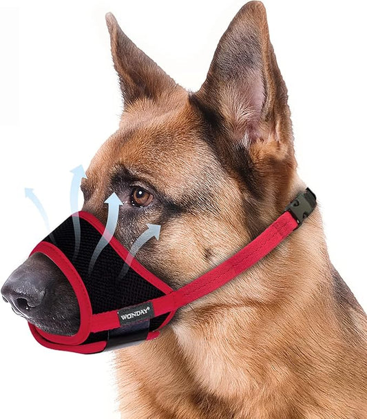 Dog Muzzle for Small Medium Large Dogs, Dog Muzzles for Biting Barking and Chewing Puppy Muzzle Nylon Soft Mesh Breathable Adjustable Loop Muzzle Anti-Dropping (XL, Red)
