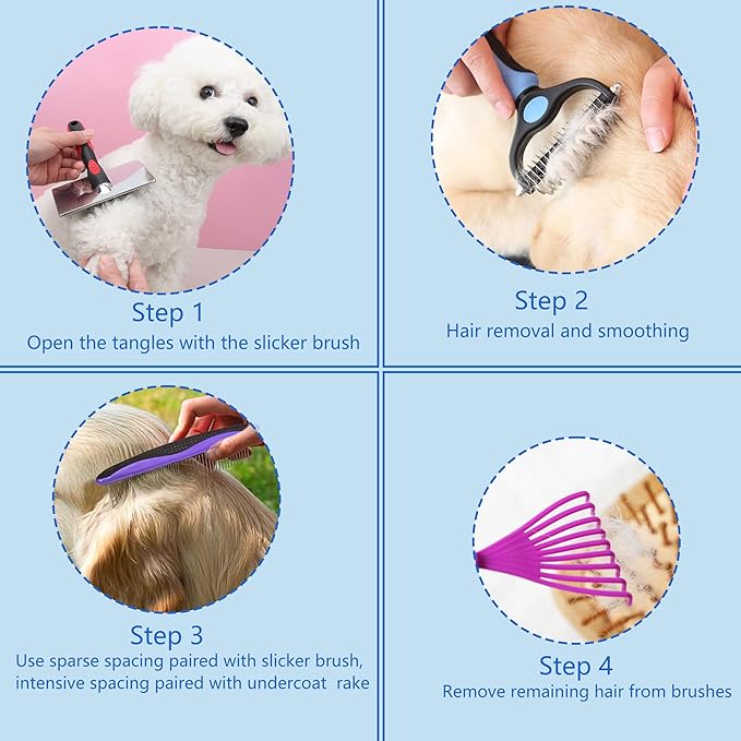 Extra Long Pin Slicker Brush for Large Dogs, Remove Loose Fur and Tangles; Dog Undercoat Rake for Shedding, 5-in-1 Dog Grooming Brush for Long Haired Dogs&Cats