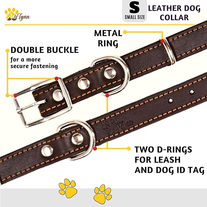 Heavy Duty Black Leather Dog Collar - Soft and Strong Dog Collar for Puppy or Small Dogs (Small: Fit 10" - 14.5" Neck, Black)