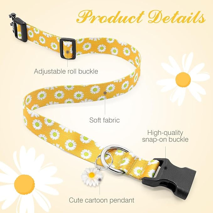 BiPawTi Dog Collars - Cute Flower Collar for Small Dog with Daisies Charms, Pretty Floral Dogs Collar for Female Dogs Puppy Girls Boys Pet (S, Yellow)
