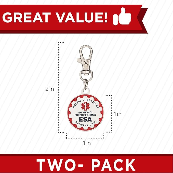 Industrial Puppy Emotional Support Dog Tag, 2 Pack: Metal Pet ID Tags for Emotional Support Dogs, ESA, and Therapy Dogs, 1 Inch Diameter, Double Sided, Navy Lettering and Red Enamel Trim
