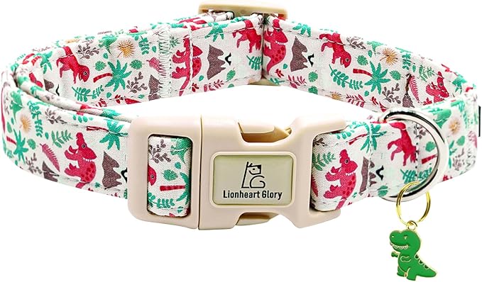 Lionheart glory Dog Collar, Dinosaurs Print Dogs Collar Adjustable Soft Comfortable Collars for Large Dogs Girl or Boy Pet Gift Cute Spring Summer Collar