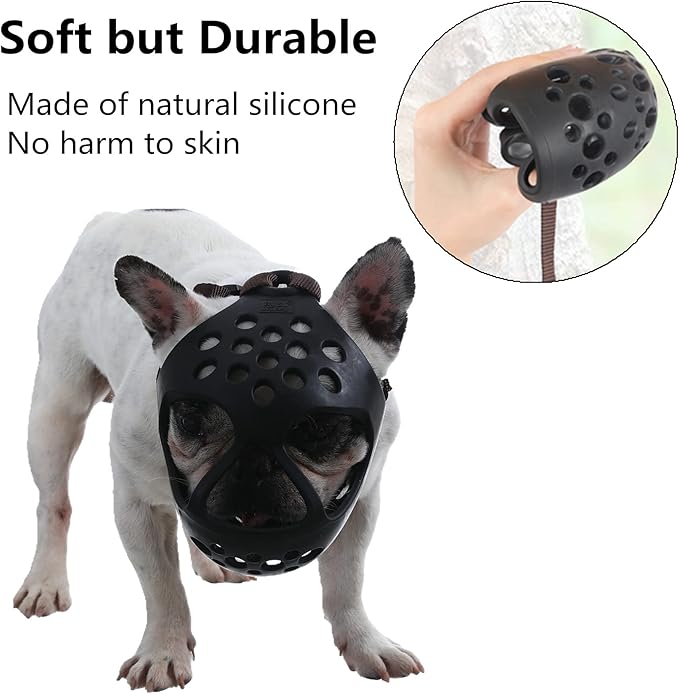 Short Snout Dog Muzzles,Soft Silicone Adjustable Breathable Bulldog Muzzle for Biting Chewing Barking Training,Ideal for Flat-Faced Dogs (Large/15-17" (Pack of 1), Blue)