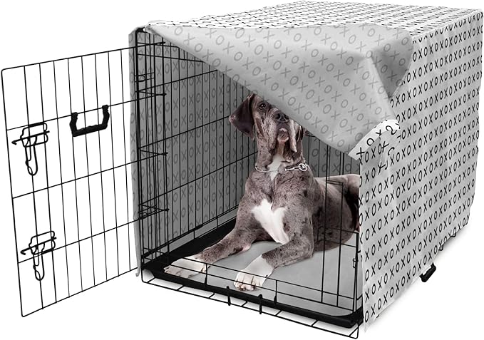 Ambesonne XOXO Dog Crate Cover, Simplistic and Monochrome Design of Letters X and O Modern Art Print, Easy to Use Pet Kennel Cover for Medium Large Dogs, 48 Inch, Grey Charcoal