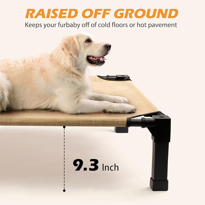 Cooling Elevated Dog Bed, Raised Dog Bed with Washable Breathable Mesh and Metal Frame, Portable Dog Cot Bed with No-Slip Feet for Outdoor and Indoor Use