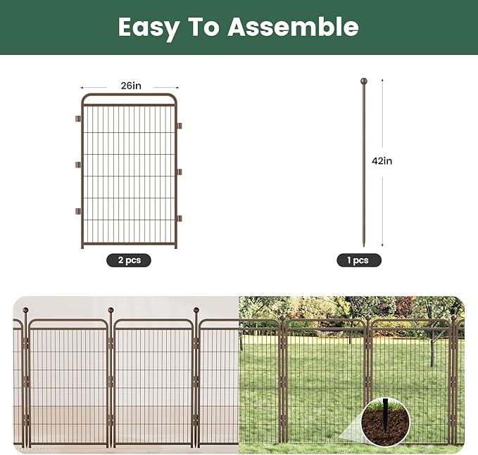 Gardner Pet Dog Playpens, 40" H 2 Add-on Panels for Small/Medium/Large Dogs, Foldable Pet Play Yard Gate Extensions, Pet Playpen, Anti-Rust, Quick Install, Brown