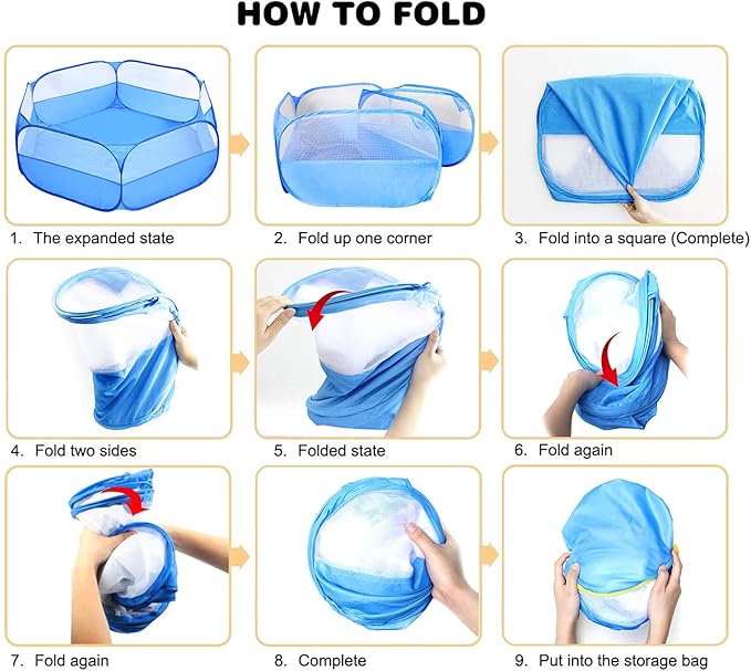Small Animals Playpen, Breathable & Waterproof Pet Playpen Cage Tent Outdoor/Indoor Portable Fence Tent for Puppy/Kitten/Rabbits/Hamster/Chinchillas/Guinea Pig (Blue)