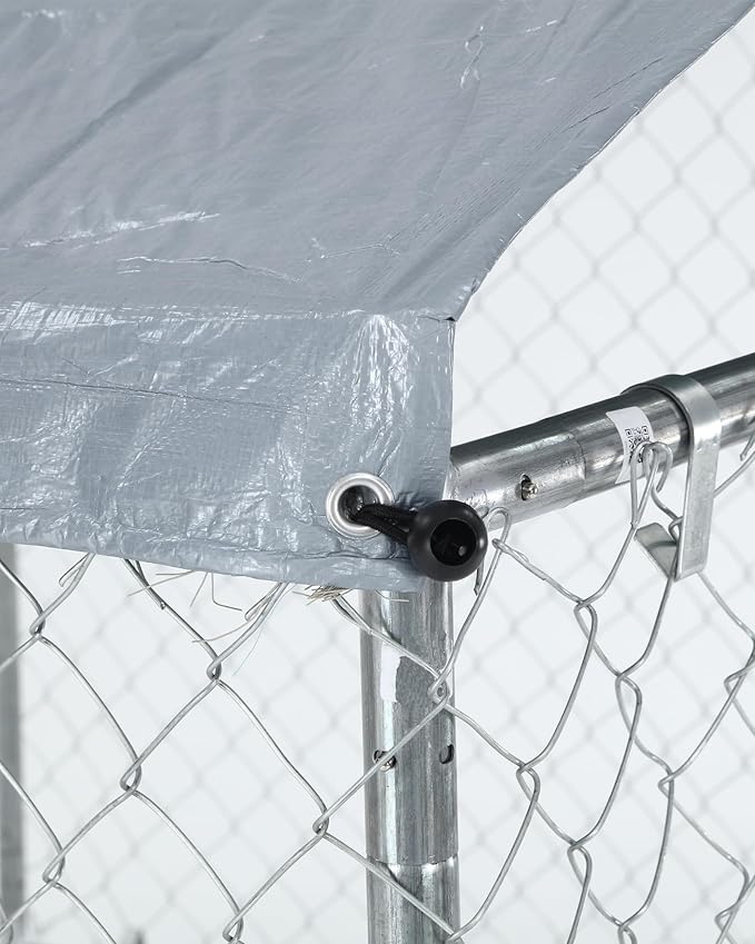 Large Outdoor Dog Kennel, 6.6 ×6.6×5.6FT Dog House, Enclosure with UV-Resistant Waterproof Cover, Dog Cage Outside with Galvanized Chain Link, Safe Lock for Yard