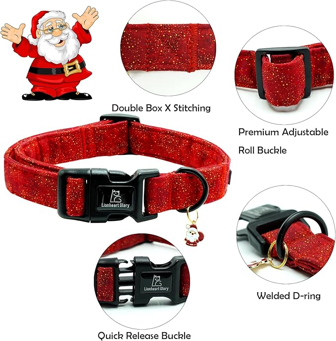 Lionheart glory Christmas Dog Collar, Red Dogs Collar Adjustable Soft Comfortable Collars for Large Dogs Girl or Boy Pet Gift Fall Cute Collar