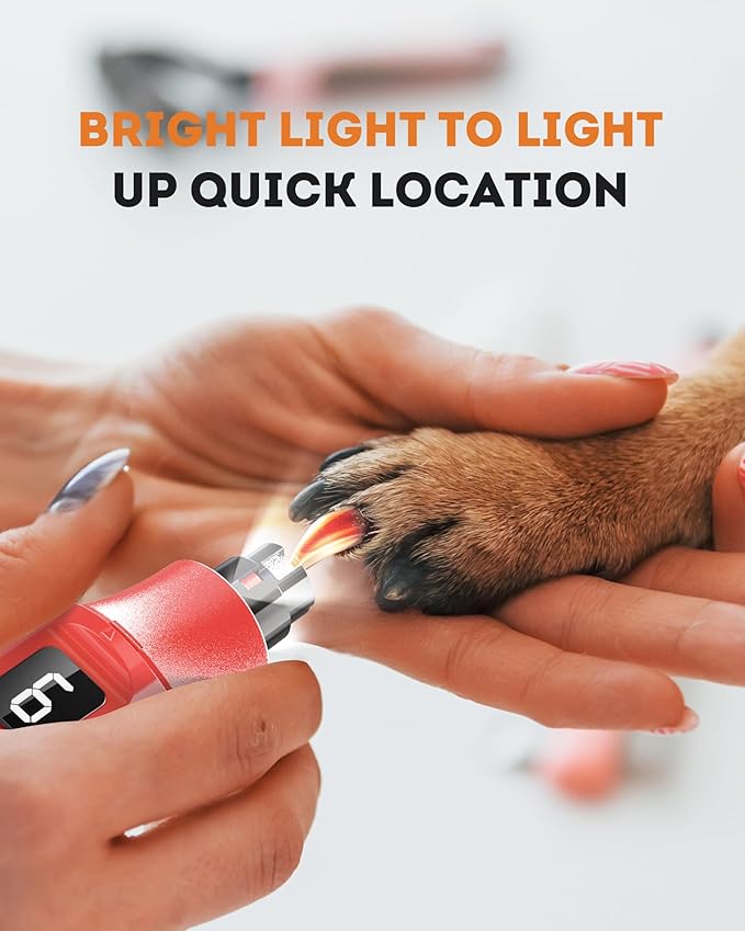 YABIFE 7-Speed Dog Nail Trimmers, Professional Dog Nail Grinder with Light - Heavy Duty Pet Nail Grinder for Dogs/Cats/Birds/Small Animals - Whisper Quiet, Single Hand Operation
