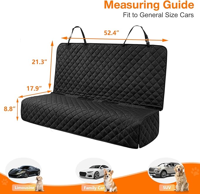 PETICON Waterproof Scratchproof Pet Bench Seat Covers for Cars, Trucks, SUVs, Nonslip Durable Back Seat Cover for Dogs, Washable Backseat Protection, Black
