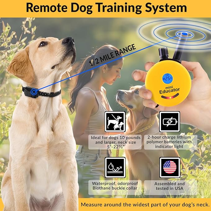 E-Collar – Educator ET-300-1/2 Mile Waterproof Remote Dog Training Collar Includes Premium Finger Clicker Trainer, 100 Programmable Levels + Vibration + Light + Sound