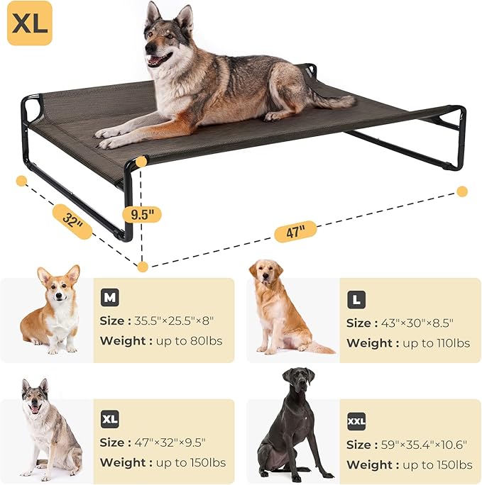 Veehoo Original Cooling Elevated Dog Bed, Outdoor Raised Dog Cots Bed for Large Dogs, Portable Standing Pet Bed with Washable Breathable Mesh, No-Slip Feet for Indoor Outdoor, X-Large, Brown, CWC2201
