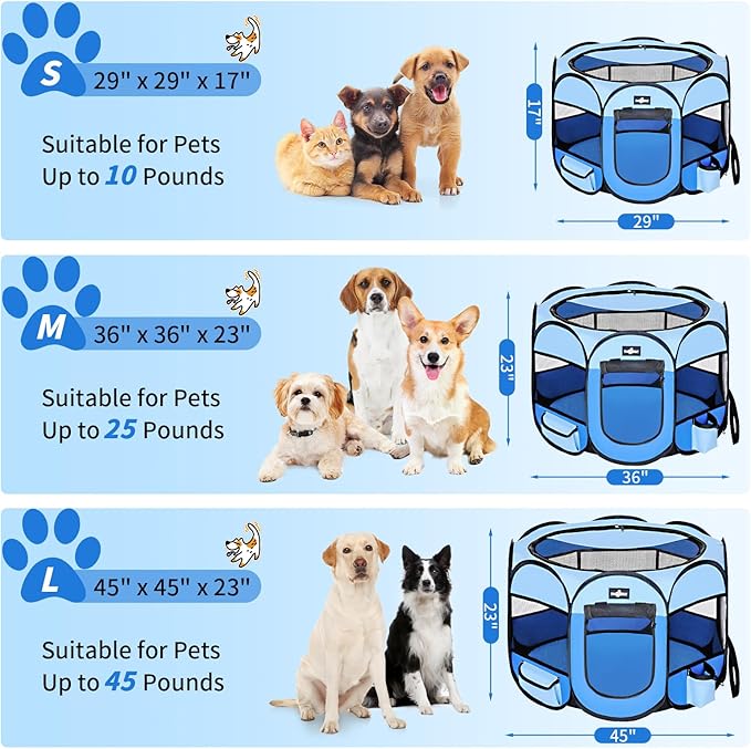 Foldable Pet Cat Playpen, Portable Pet Dog Playp en for Small Dog Cat, Puppy Kitten Pen with Free Carrying Case & Waterproof Pad, Pop up Pet Playpen for Indoor Outdoor Use