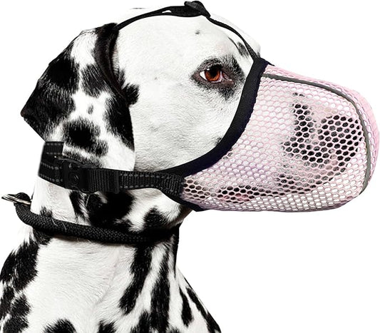 Dog Muzzle, Breathable Soft Muzzle for Medium to Large Dogs to Anti & Prevent Barking Biting Chewing, Reflective & Adjustable Basket Muzzle with Air Mesh for Beagle Pink L