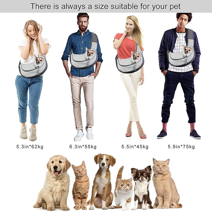 Cuby Pet Sling Carrier for Small Dogs Cats,Drawstring & Zipper & Special Security Hook Triple Designs for Pets' Securty,Breathable Mesh Travel Cat Carrier Bag with Adjustable Shoulder Strap (S Grey)