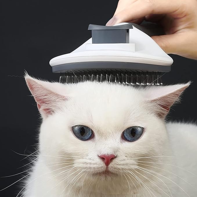Self-Cleaning Slicker Brush Comb - Best Pet Cat Dog Grooming Long Short Hair - Shedding Loose Undercoat Tangled Haired Removes Tool - Gray