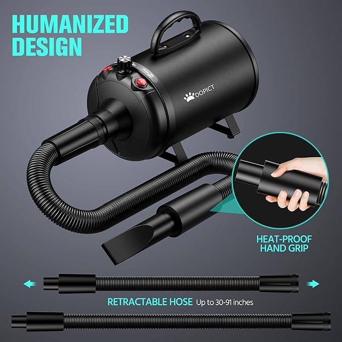 Pet Dryer, 5.2HP/3800W Pet Grooming Dryer with Adjustable Speed and Temperature Control Dog Blow Dryer, Pet Hair Dryer with 3 Nozzle