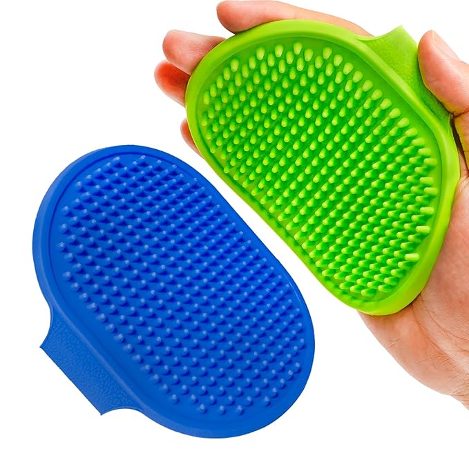 Dog Bath Brush | Pet Shedding Shampoo Brush for Long & Short Hair | Grooming Rubber Comb for Cat & Dog | Animal Soft Massage Scrubber | with Adjustable Ring Handle (2 Pcs)