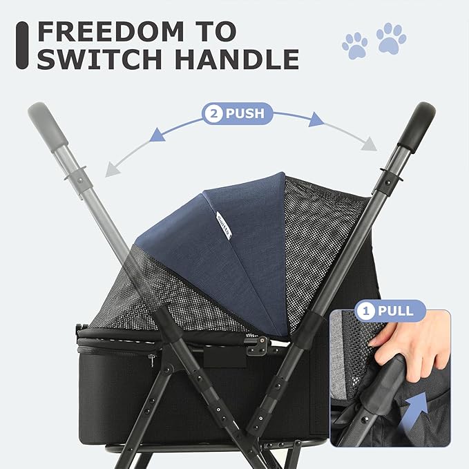 SWITTE Dog Stroller for Small Medium Dogs, Foldable Cat Pet Stroller with Reversible Handlebar, 4 Universal Wheels, Portable Puppy Dog Jogging Stroller with Waterproof Pad, Blue