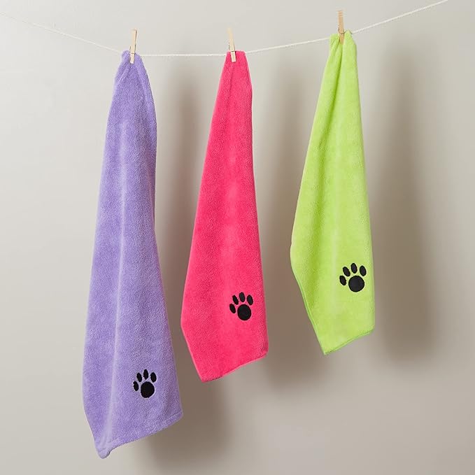 Bone Dry Pet Grooming Microfiber Towel, Embroidered Collection, X-Large,41x23.5, Raspberry Sorbet