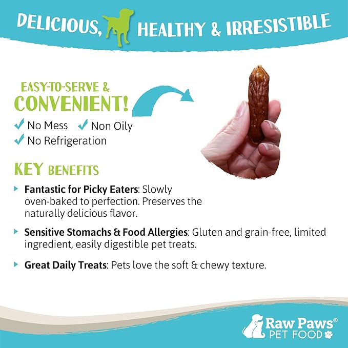Raw Paws Grain-Free Soft Sausage Treats for Dogs & Cats - Beef Recipe, 6-oz - Beef Sausage Dog Treats, USA Real Beef Dog Treats – Grain-Free Cat Sausage Links, Dog Sausage Links - Puppy Sausage Treats