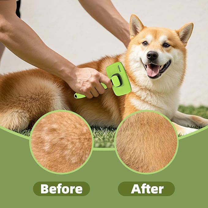 Self Cleaning Brush for Dog: Cat Slicker Brush with Release Button - Pet Shedding Brushes for Long and Short Hair - Remove Loose Undercoat