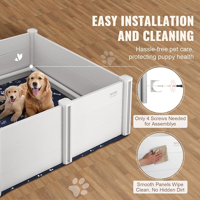 VEVOR Whelping Box for Dogs, 48 x 48 x 18.1in Whelping Box for Puppies, Whelping Pen for Puppies, Dog Birthing Box with Rails and Washable Pee Pad, Whelping Box for Large Breed Dogs, White