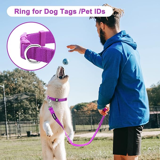 azuza 3 Pack Dog Collars Comfortable and Adjustable Nylon Dog Collars for Large Dogs, L (18-26inch), Pink, Hot Pink and Purple