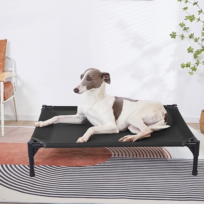 pettycare Elevated Outdoor Dog Bed - Raised Dog Bed for Large Dogs, Heavy Duty Dog Cot Bed Waterproof, Cooling Elevated Dog Bed with Washable Breathable Teslin Mesh, Durable, Non Slip, 42 Inch, Black