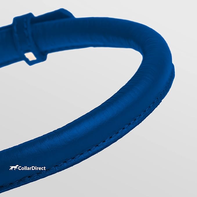 CollarDirect Rolled Leather Dog Collar, Soft Padded Round Puppy Collar, Handmade Genuine Leather Collar Dog Small Large Cat Collars 13 Colors (12-15 Inch, Dark Blue Textured)