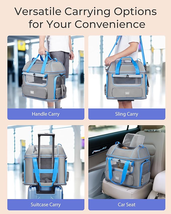 Expandable Cat Dog Carrier: NOBLE DUCK Soft-Sided Pet Carrier Airline Approved for Large Small Cats Dogs Collapsible Portable Travel Up to 25 Lbs Black