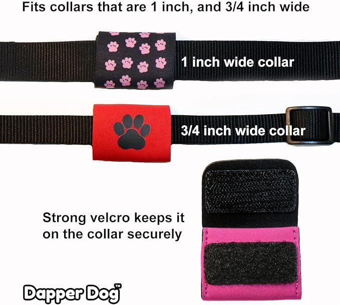 Dapper Dog Pet Tag Silencer and AirTag Holder (Black with White Paw)