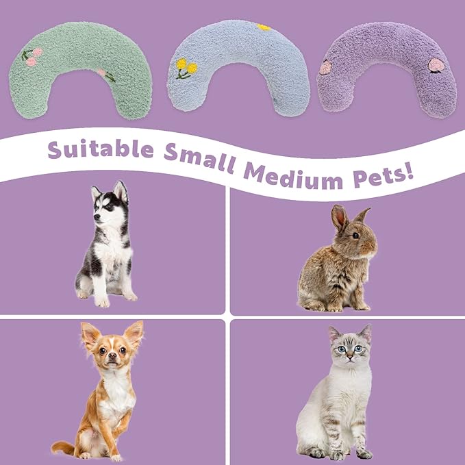 T'CHAQUE Dog Pillow Bed, Cat Calming Pillow, Dog Neck Pillow for Joint Relief Sleeping, Ultra Soft Half Donut Cuddler, Pillow Pet for Upper Spine Support, Doggy/Kitten Pillow Training Toy,Purple