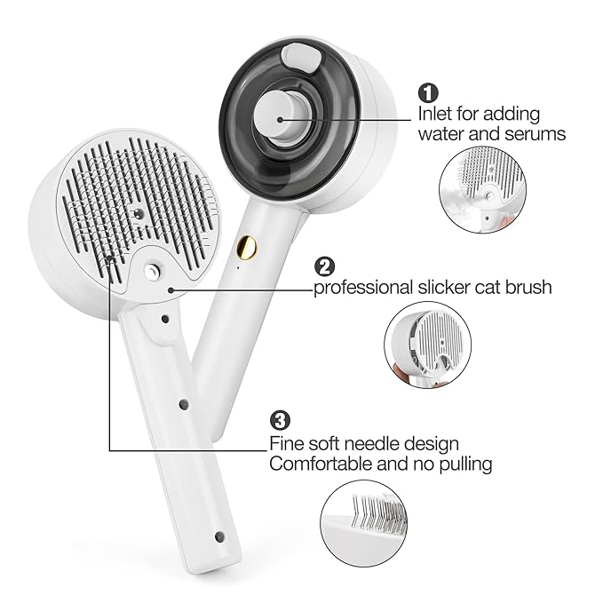 Steam Brush for Cats,3 in 1 Steamy Pet Brush Dog for Shedding for Indoor Cats,Water Brush for Cats Dogs,Spritz Defur Comb for Cats,Pet Grooming Brush Removal Comb with Spray for Cats(White)