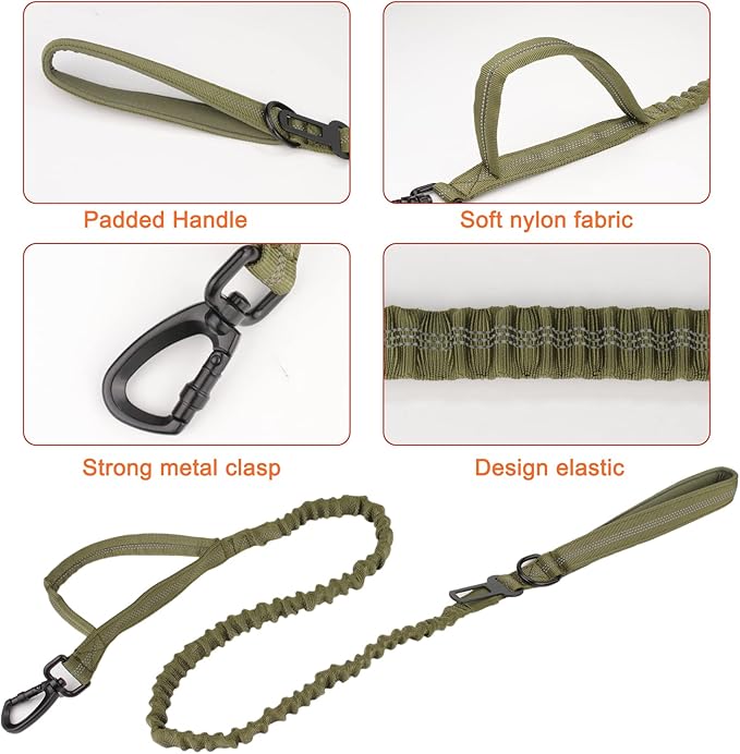 KCUCOP Tactical Dog Collar, Heavy Duty Dog Collar with Handle and Metal Buckle, Military Thick Dog Collars for Medium and Large Dogs(Green-Reflective Set-L, 1 Patch)