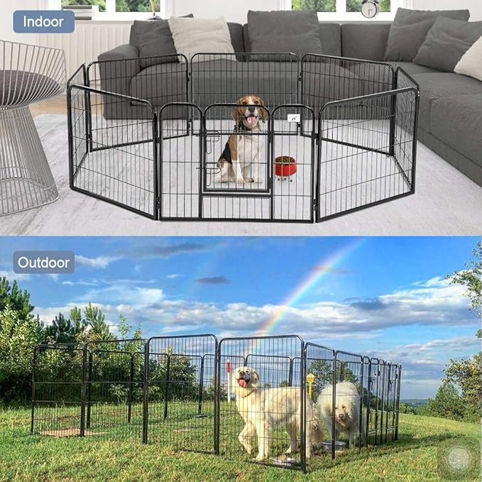 Pet Playpen Exercise Pen Dog fence Animal Kennel Cage Yard Travel Camping Wire Metal Portable Folding Indoor Outdoor Crate for Dogs with Door 24inches 8 panels and 16 panels
