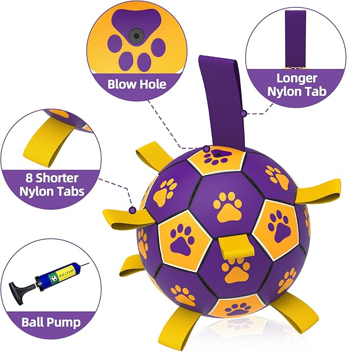 QDAN Dog Ropes Toys Soccer Ball with Straps, Interactive Dog Toys for Tug of War, Puppy Birthday Gifts, Dog Tug Toy, Dog Water Toy, Durable Dog Balls for Medium & Large Dogs(8 Inch)