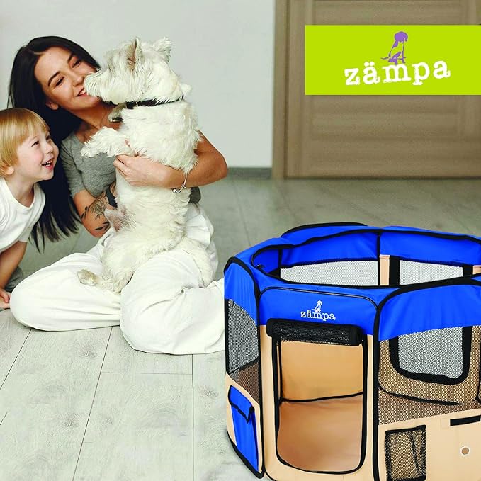 Zampa Puppy Playpen Extra Small 29"x29"x17" Portable Pop Up Playpen for Dog and Cat, Foldable | Indoor/Outdoor Kitten Pen & Travel Pet Carrier + Carrying Case.