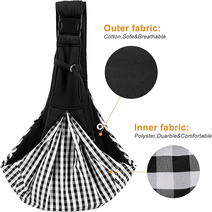 Surblue Dog Sling Carrier Bag with Hands Free Reversible Belts,Safe Comfortable Adjustable Crossbody Shoulder Outdoor Travel Pet Tote Suitable for Small Pet Cat Puppy up to 12 lb (New) (Buckle Black)