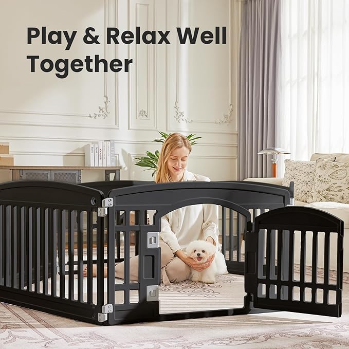Dog Playpen 6-Panel 24" | Safe & Secure Indoor/Outdoor Pet Fence | Folding & Portable | 35 x 35 x 24IN, Ideal for Small to Medium Dogs | Easy to Clean (Black)