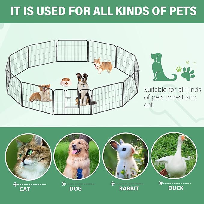 FDW Dog Playpen Dog Pen Dog Kennel 12 Panels 24 Inch Height Indoor Outdoor Folding Metal Portable Puppy Exercise Pen Heavy Duty Dog Fence for Yard Camping,Black