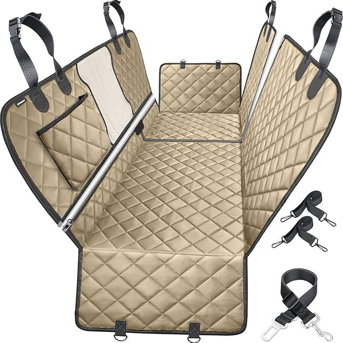 URPOWER 6 in 1 Dog Car Seat Cover, 60/40 Split Dog Seat Cover for Back Seat 100% Waterproof Dog Car Hammock Nonslip Backseat Dog Cover with Mesh Window Pet Seat Protector for Cars, Trucks and SUVs