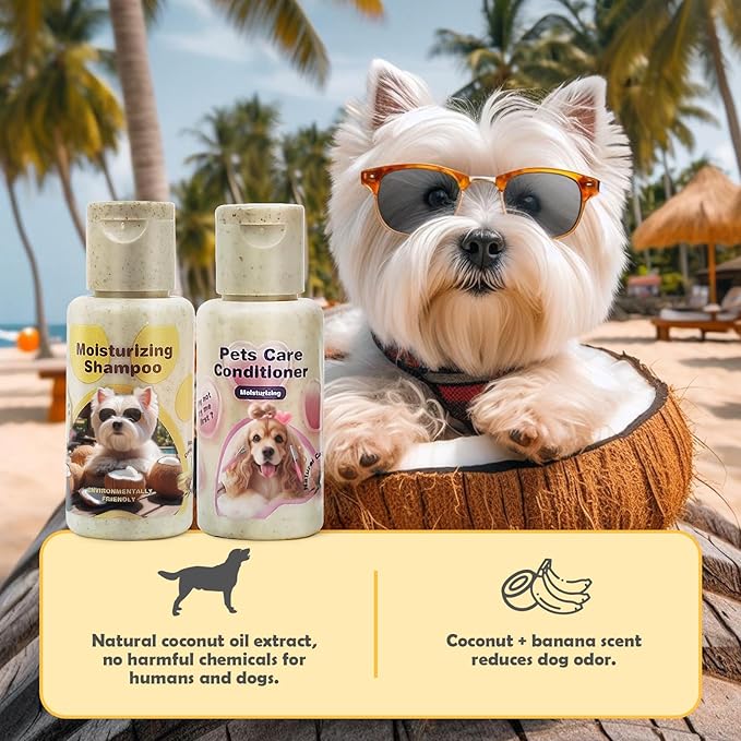 Dog Shampoo and Conditioner, Dog Hypoallergenic Shampoo for Dog Sensitive Skin and Dog Itching Skin Relief, Dog Shampoo for Smelly Dogs, Balance The Ph of Your Dog's Skin(Net 2.03 FLOz )