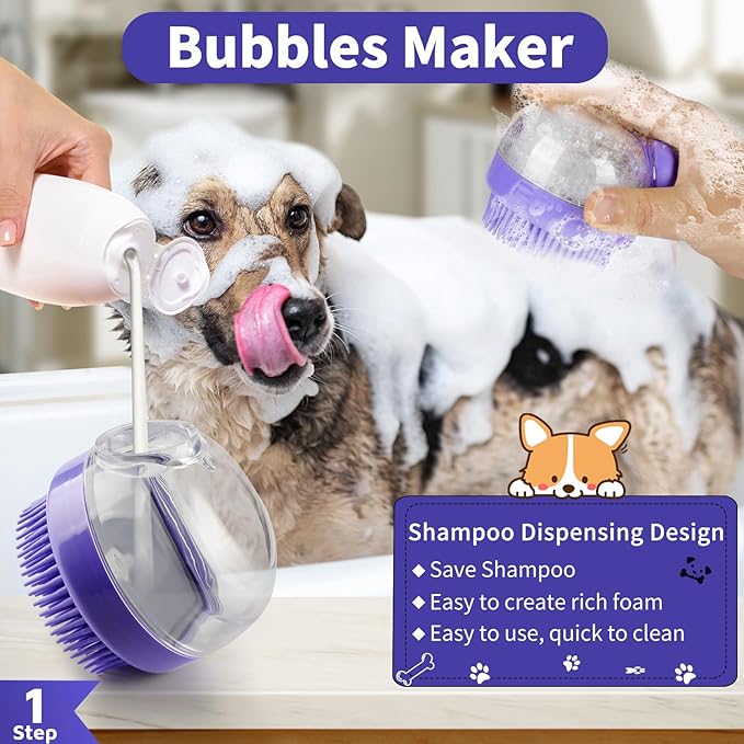 Comotech 3PCS Dog Bath Brush | Dog Shampoo brush | Dog Scrubber for Bath | Dog/Grooming/Washing Brush Scrubber (Purple Green Orange)