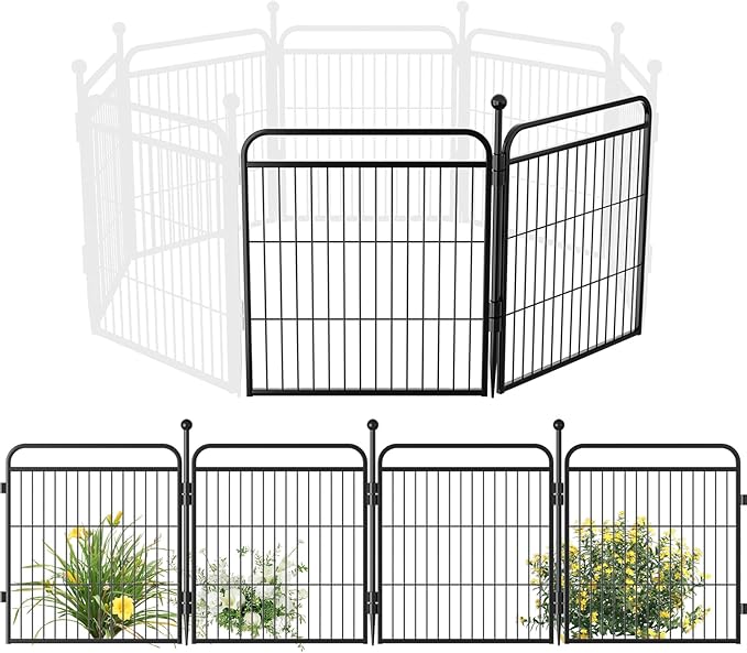 Gardner Pet Dog Playpens, 24" H 2 Add-on Panels for Small/Medium Dogs, Foldable Pet Play Yard Gate Extensions, Pet Playpen, Anti-Rust, Quick Install, Black