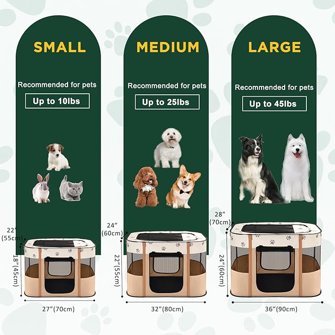 Avont Portable Dog Cat Playpen, Foldable Pop Up Pet Play Pen Travel Crate with Floor and Mesh Door Top for Indoor Outdoor Collapsible Tent Cage -L, Orange