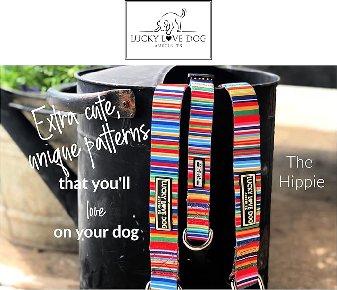 Lucky Love Dog Wide Martingale Dog Collar - No-Slip, Durable, & Soft Webbing 1.5 inch Martingale Collar for Dogs Male and Female - Ideal for Training & Walking, Stylish Hippie Pattern, Medium Size